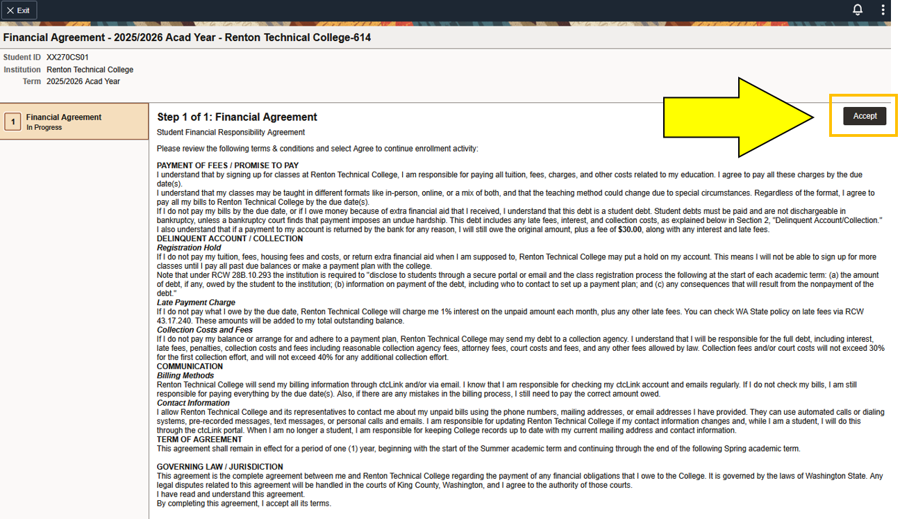 An arrow pointing to the "Accept" button