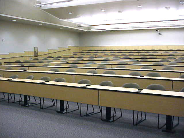 A lecture hall seating 140 from the instructor's perspective