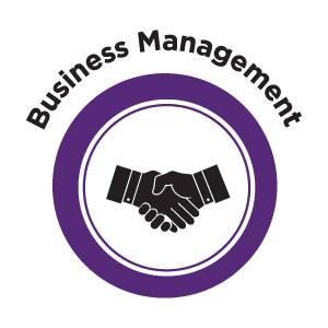 The Business Management icon featuring two shaking hands in a purple circle.