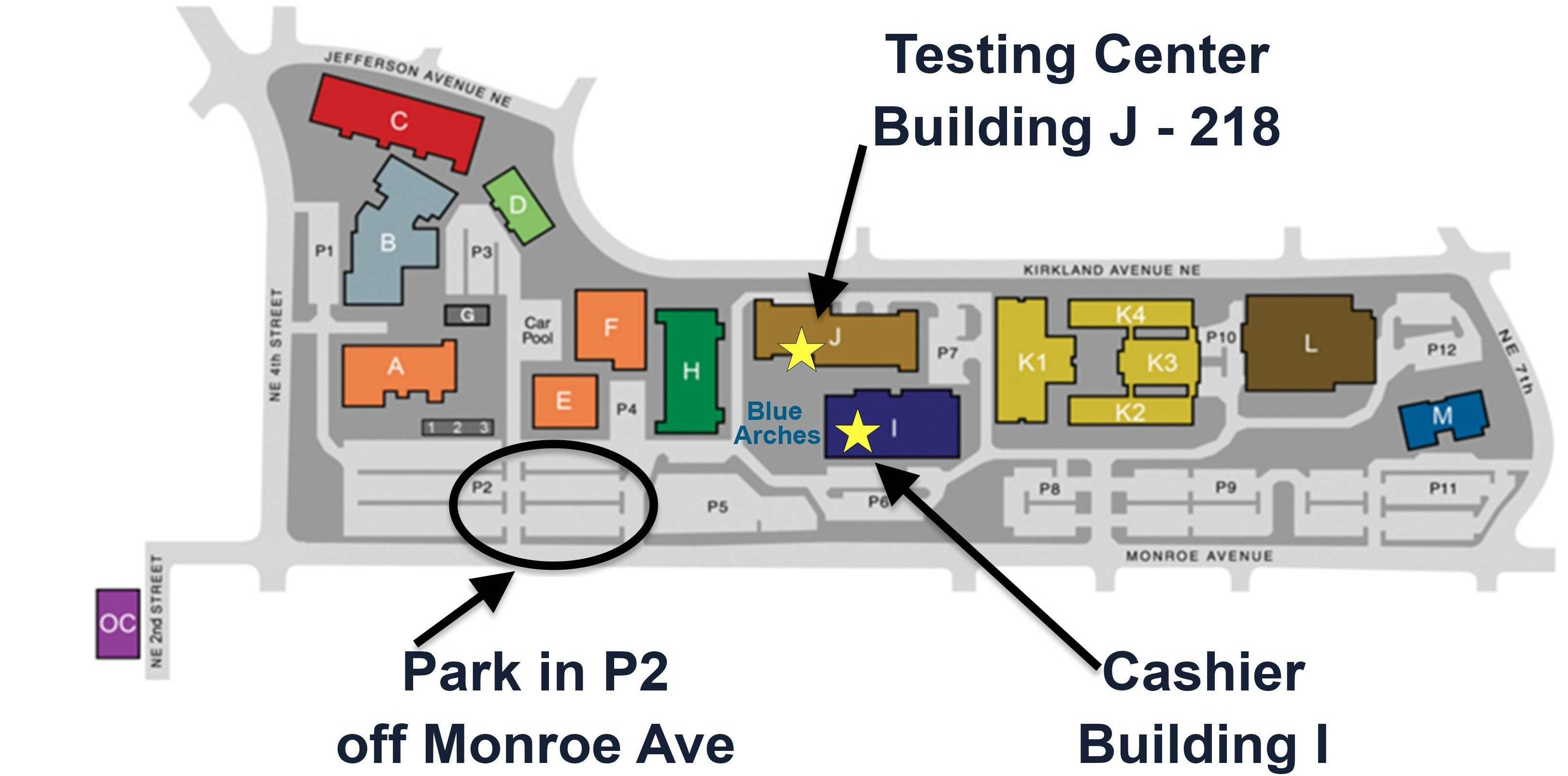 Map to RTC Testing Center - J-218